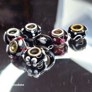 7 Metal core center glass bead fits pandora type bracelets